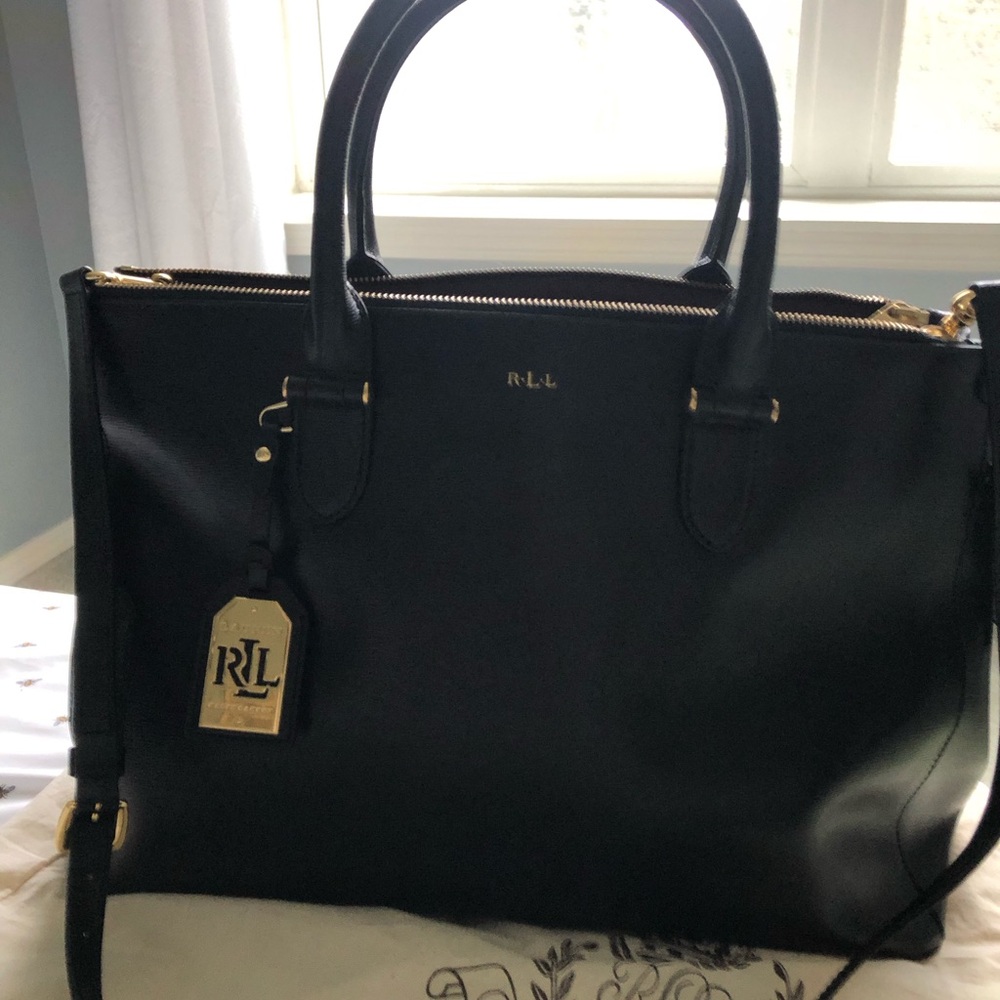 New Ralph Lauren Black and Gold Leather Detail NEW 16.5inch width and 11 heights